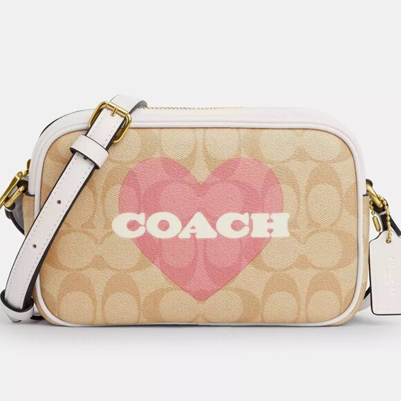 NWT Coach CO939 Mini Jamie Camera Bag Canvas & Leather Pink Heart Print - Picture 1 of 16